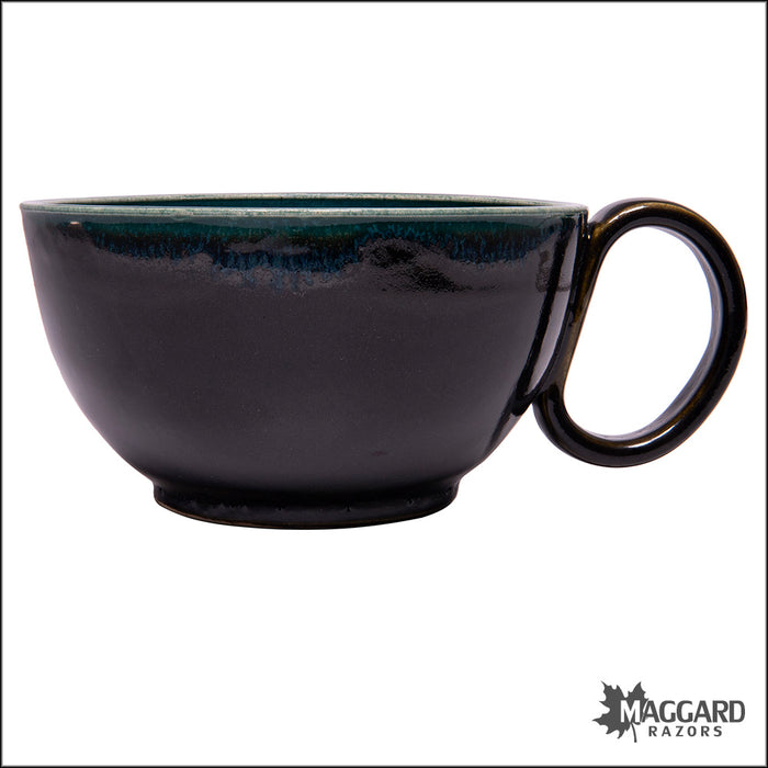 Heather Wright 2023-013 Black and Green Handmade Ceramic Lather Bowl with Mug Handle