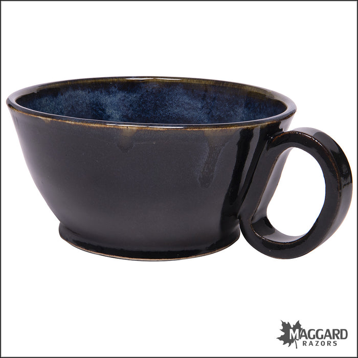 Heather Wright 2024-001 Black and Blue Handmade Ceramic Lather Bowl with Mug Handle