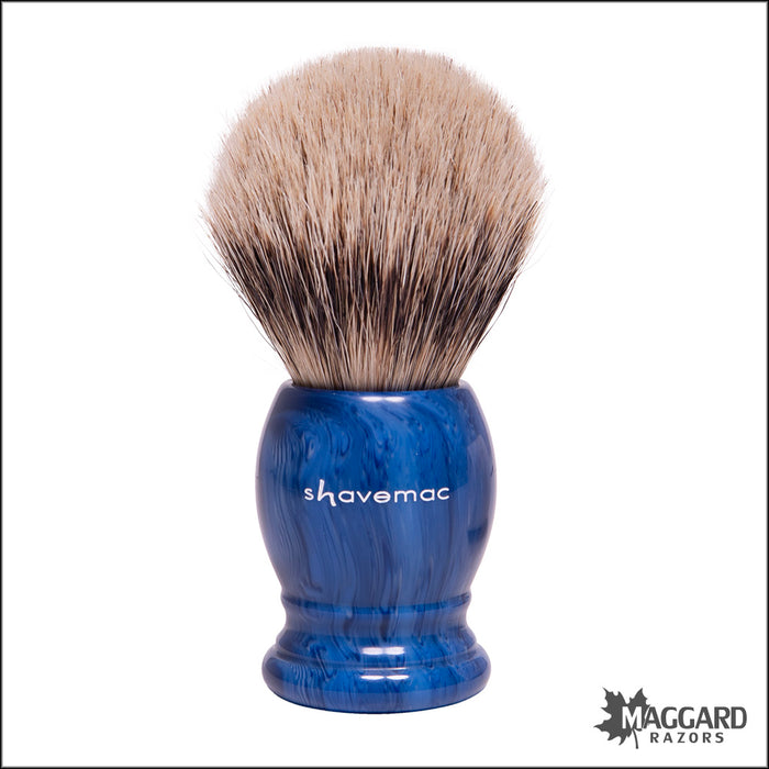 Shavemac 177-257-24 Blue Marble Handle Silvertip Badger Shaving Brush, 24mm Bulb