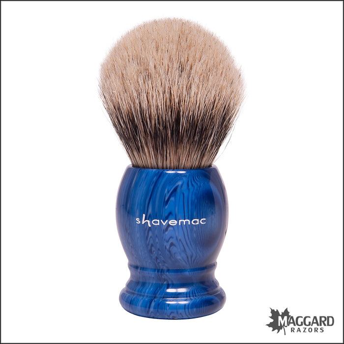 Shavemac 177-257-26 Blue Marble Handle Silvertip Badger Shaving Brush, 26mm Bulb