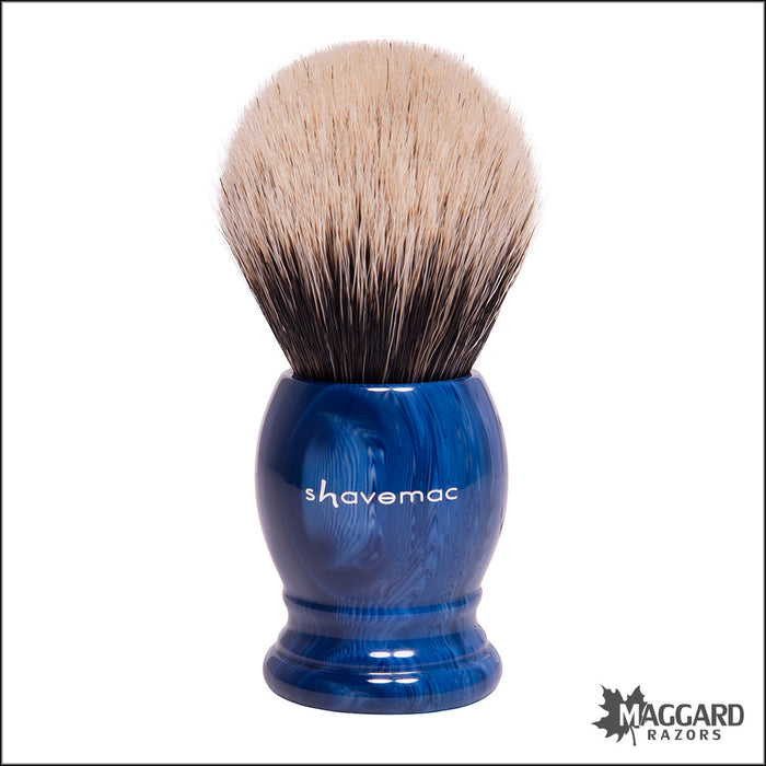Shavemac 177-257-28 Blue Marble Handle Silvertip Badger Shaving Brush, 28mm Bulb