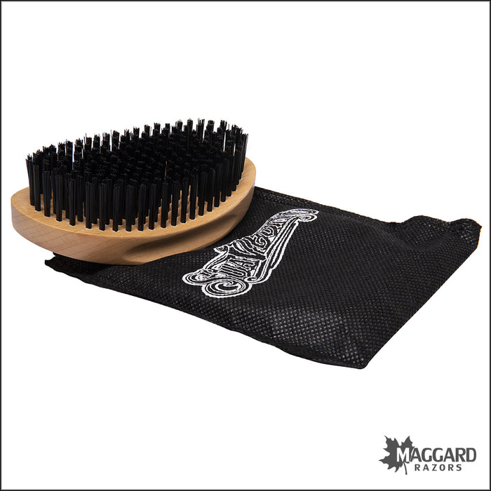 Suavecito Natural Wood Finish Synthetic Beard Brush, with Drawstring Bag