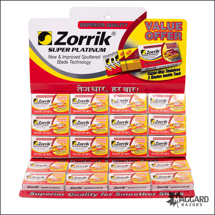 Zorrik Super Platinum and Super Max Stainless Combo Pack Double Edge Safety Razor Blades, 100 Blades