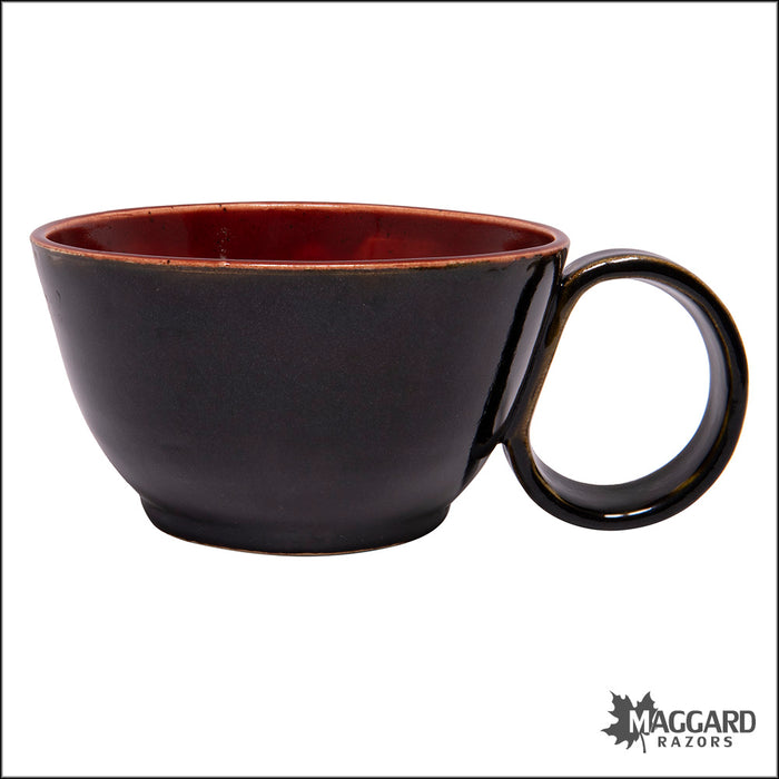 Heather Wright Black and Red Handmade Ceramic Lather Bowl with Mug Handle