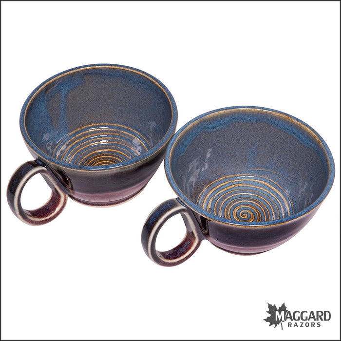 Heather Wright Two Tone Purple with Blue Handmade Ceramic Lather Bowl with Mug Handle