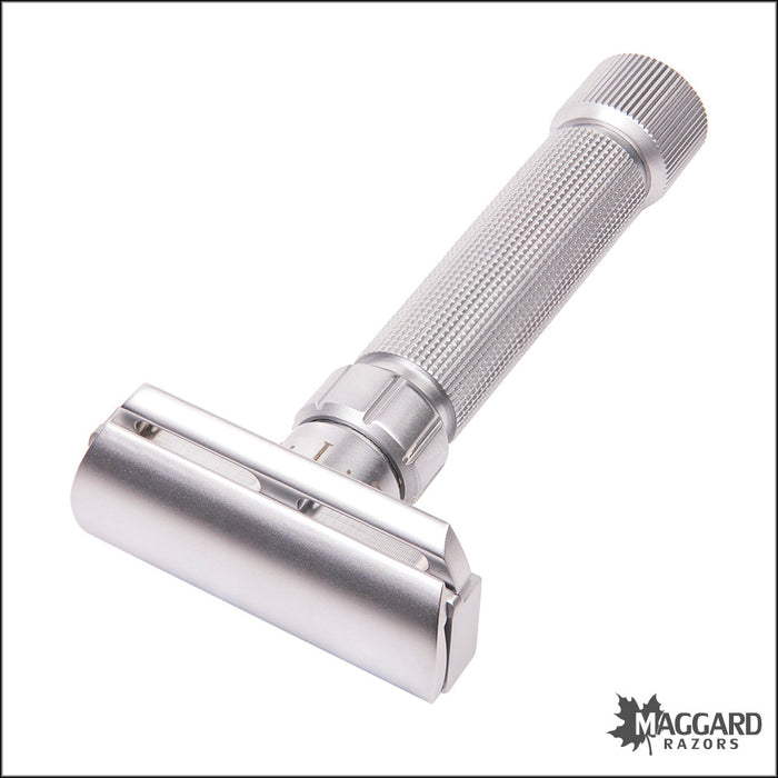Pearl Shaving Flexi Adjustable Machined DE Safety Razor with Stand, Matte Finish