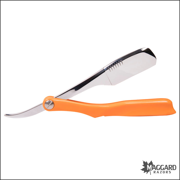 Shavette - Orange Plastic Handle with HD Leather Travel Case (Injector or Half-DE Blades)