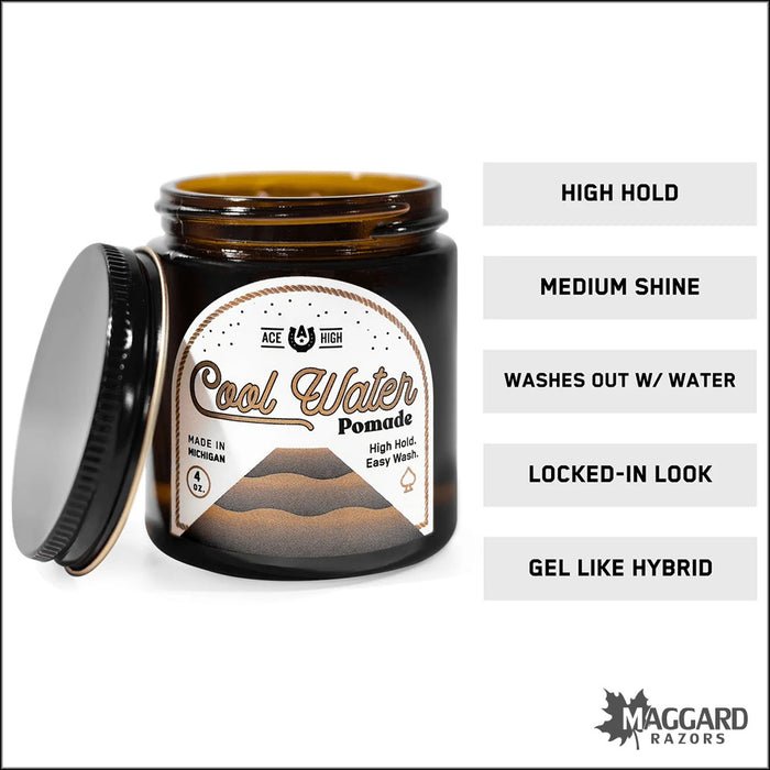 Ace High Cool Water Artisan Water Based Pomade, 4oz - High Hold