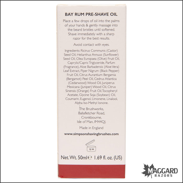 Alex Simpson Alexander Simpson Pre Shave Oil, 50ml - Bay Rum — Maggard Razors