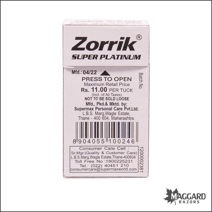 Zorrik Super Platinum and Super Max Stainless Combo Pack Double Edge Safety Razor Blades