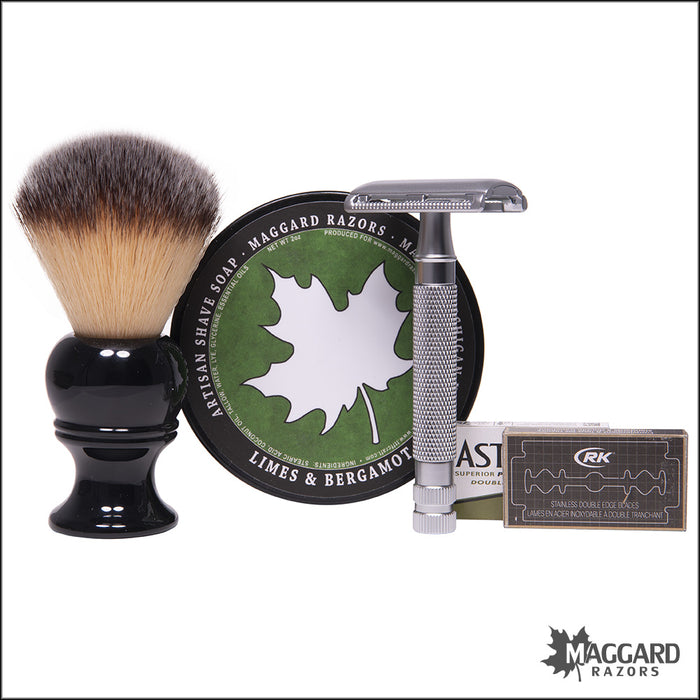 [SPECIAL] Beginner Kit with Matte Silver DE Razor & 2oz Limes & Bergamot Soap