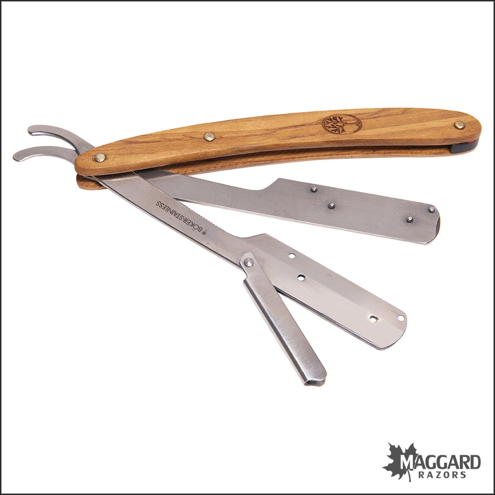 Boker 140906 Pro Barberette Stainless Steel Shavette Razor, Olive Wood ...