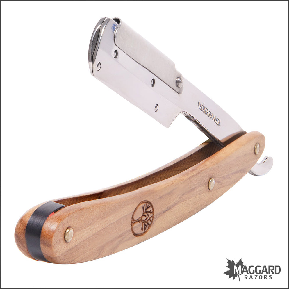 Boker 140906 Pro Barberette Stainless Steel Shavette Razor, Olive Wood ...