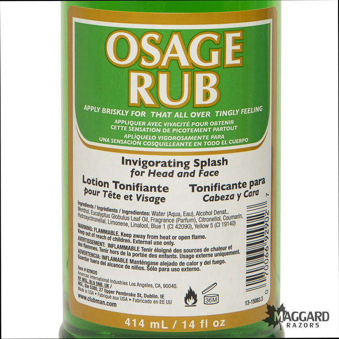 Clubman Pinaud Osage Mentholated Aftershave Splash for Face and Scalp, 14oz