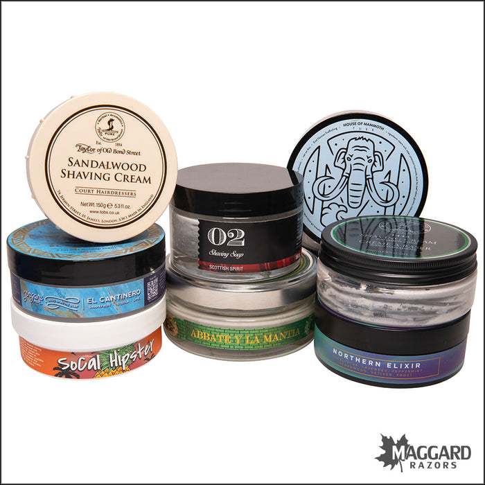 Shaving Soap and Shaving Cream Containers in Various Sizes, Empty