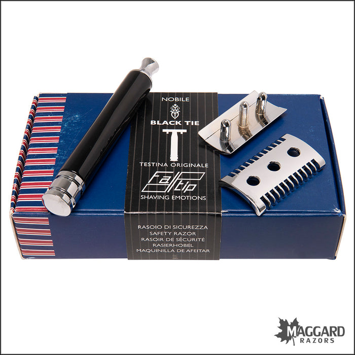 Fatip Black Tie Nobile Original Open Comb DE Safety Razor, Black Handle, #42140
