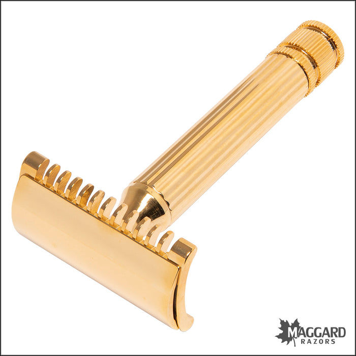 Fatip Classic Grande Open Comb Gold Finish DE Safety Razor, #42115