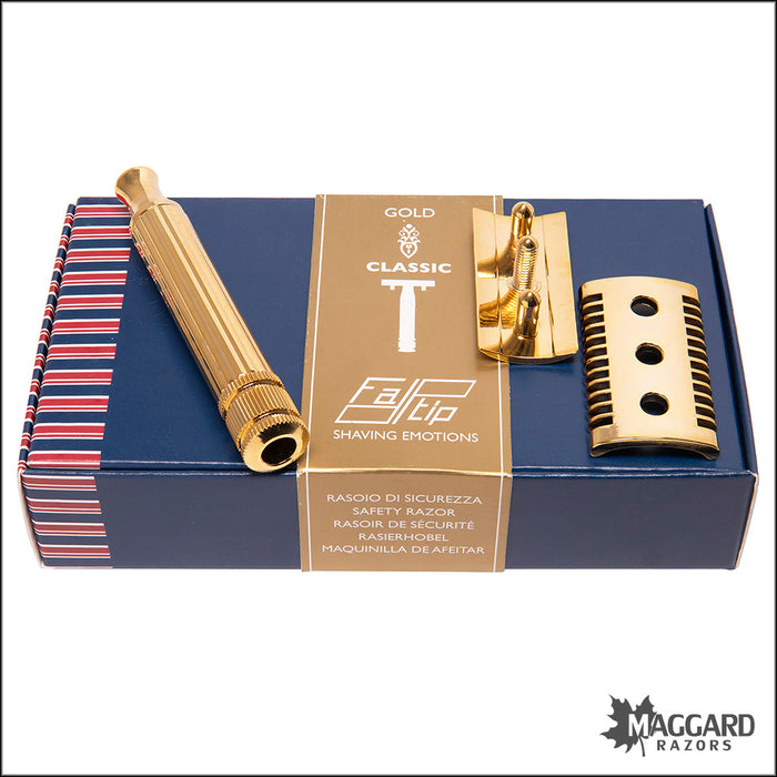 Fatip Classic Grande Open Comb Gold Finish DE Safety Razor, #42115