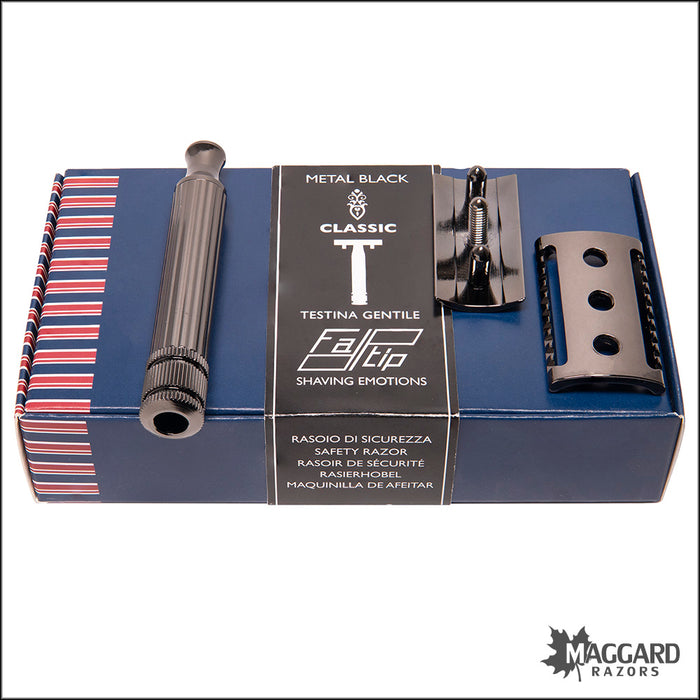 Fatip Classic Testina Gentile Black Metal Finish Closed Comb DE Safety Razor, #42123
