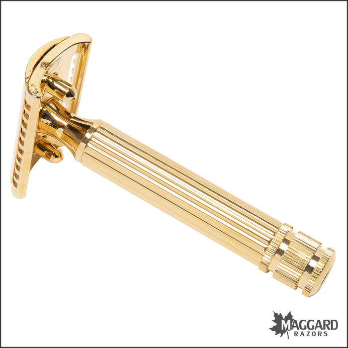 Fatip Classic Testina Gentile Gold Finish Closed Comb DE Safety Razor, #42124