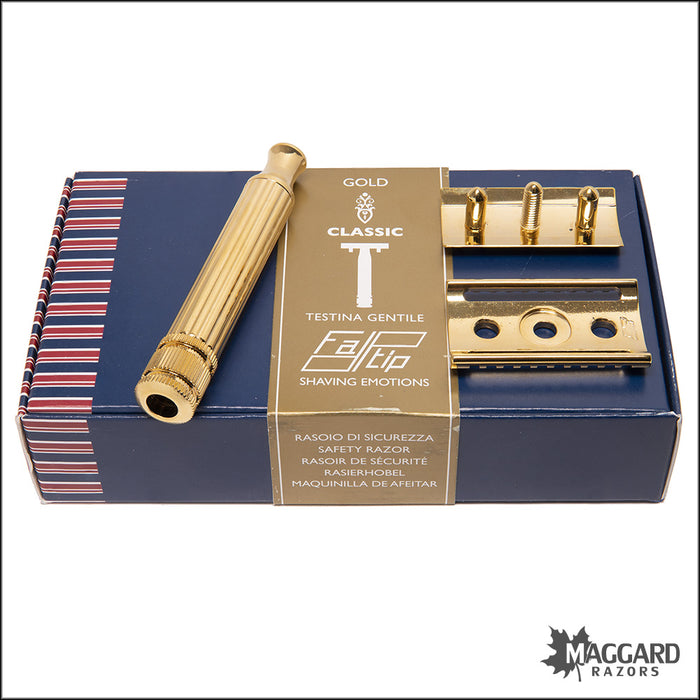 Fatip Classic Testina Gentile Gold Finish Closed Comb DE Safety Razor, #42124