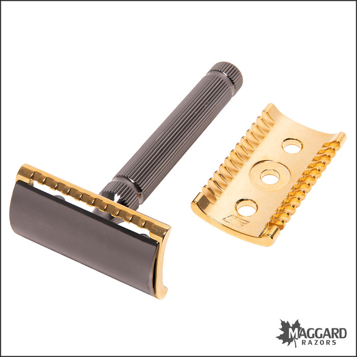 Fatip il Piccolo Special Edition Black and Gold DE Safety Razor, Includes Two Heads, #42121