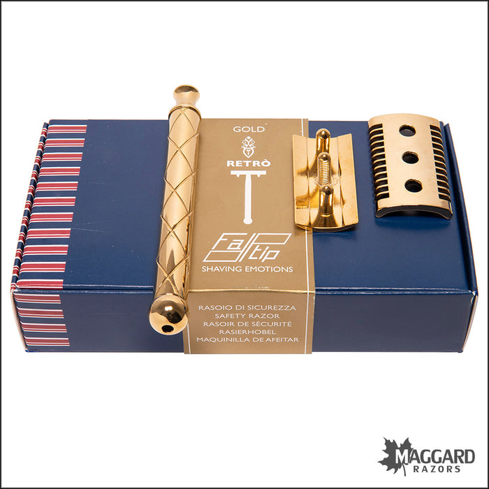Fatip Retro Open Comb Gold Finish DE Safety Razor, #42119