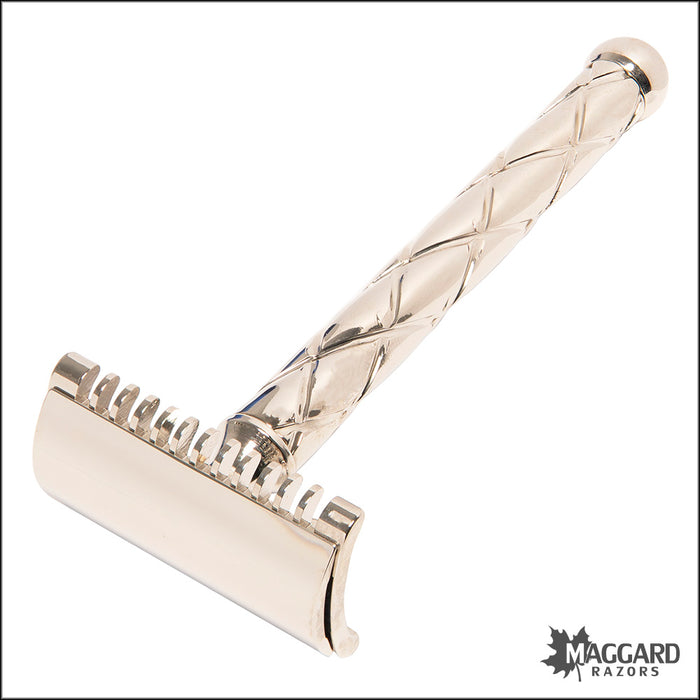 Fatip Retro Open Comb Nickel Finish DE Safety Razor, #42116