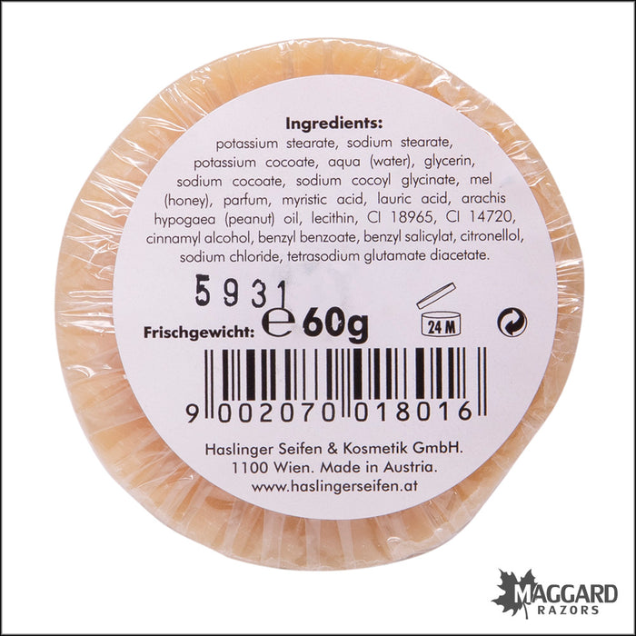 Haslinger Honig (Honey) Shaving Soap, 60g Puck