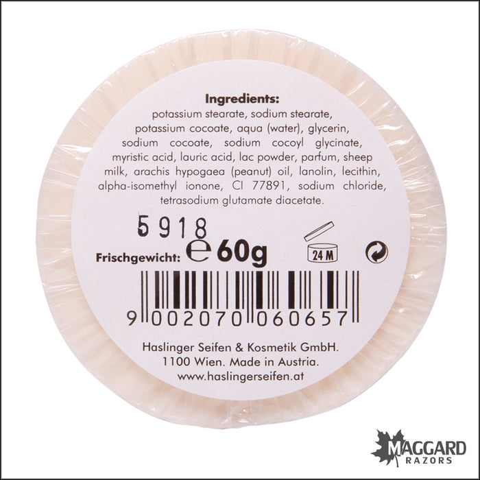 Haslinger Schafmilch (Sheep Milk and Lanolin) Shaving Soap, 60g Puck