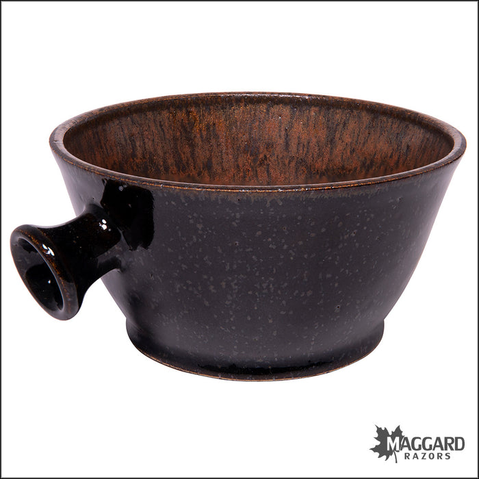Heather Wright 2023-002 Black and Copper Handmade Ceramic Lather Bowl with Thumb Handle