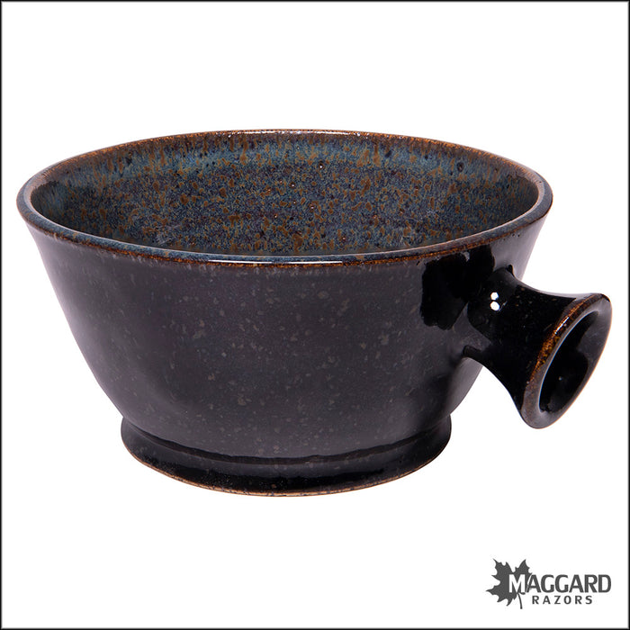 Heather Wright 2023-003 Black, Turquoise, and Brown Handmade Ceramic Lather Bowl with Thumb Handle