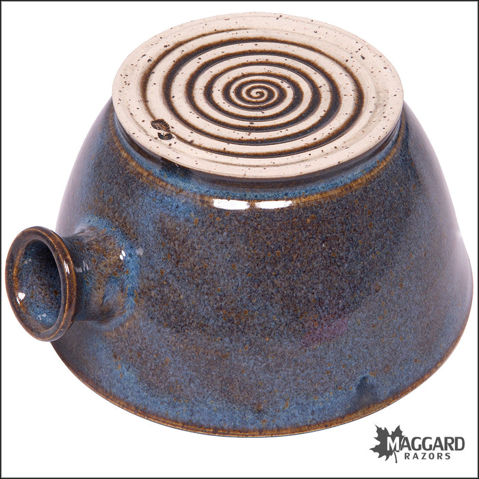 Heather Wright 2023-004 Blue, Turquoise, and Brown Handmade Ceramic Lather Bowl with Thumb Handle