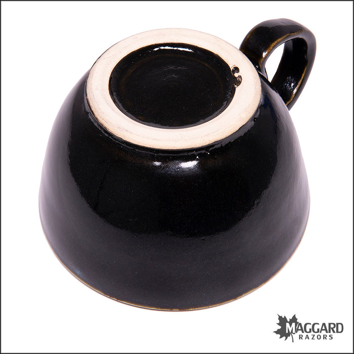 Heather Wright 2023-012 Black and Blue Handmade Ceramic Lather Bowl with Mug Handle