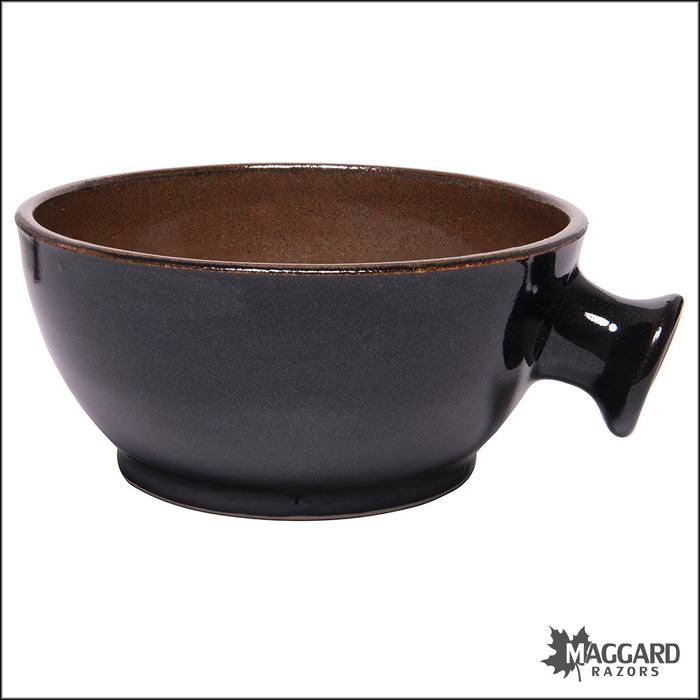 Heather Wright 2024-004 Black and Brown Handmade Ceramic Lather Bowl with Thumb Handle