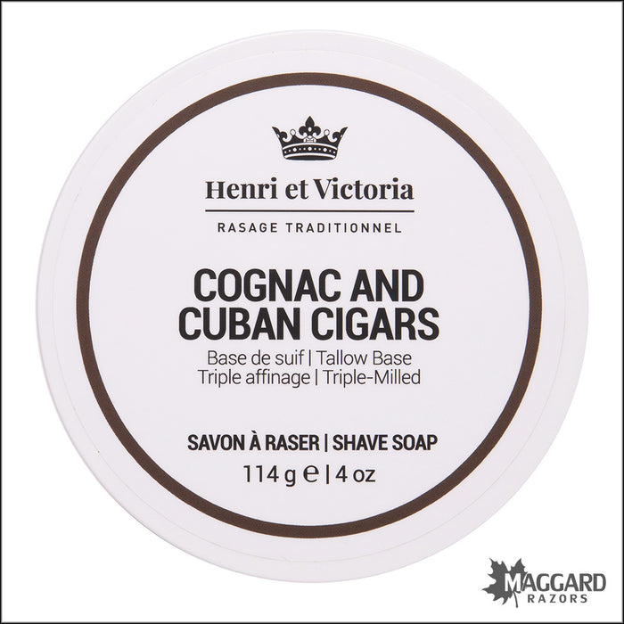 Henri et Victoria Cognac and Cuban Cigars Artisan Tallow Shaving Soap, 4 oz - Triple Milled