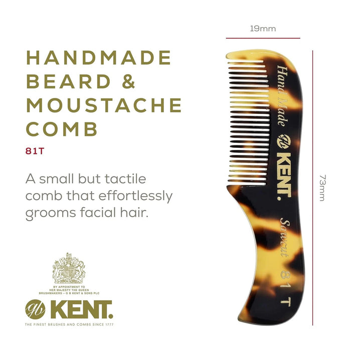 Kent Comb 81T-TY Hand Cut Beard and Moustache Comb, 73mm