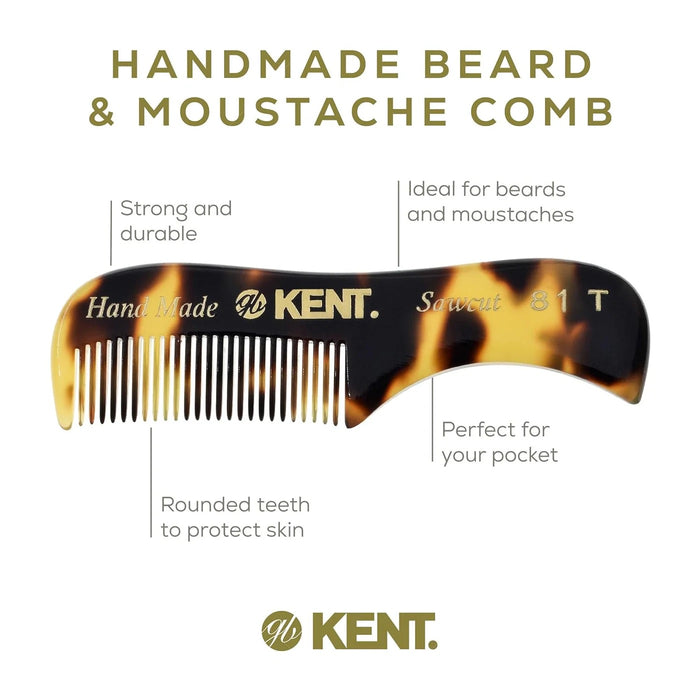 Kent Comb 81T-TY Hand Cut Beard and Moustache Comb, 73mm