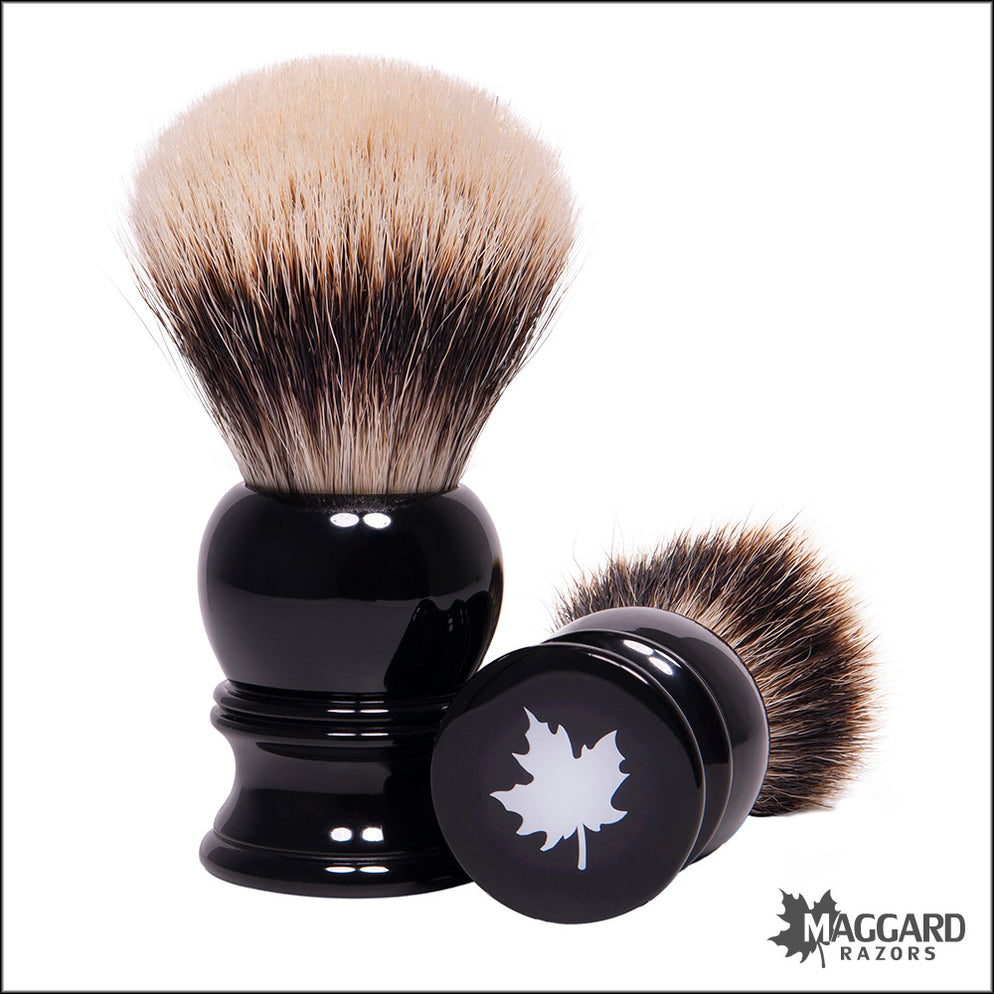 Resin Razor Handle Maggard Razors Black Resin Handle 2-Band Badger Shaving Brush, 26mm