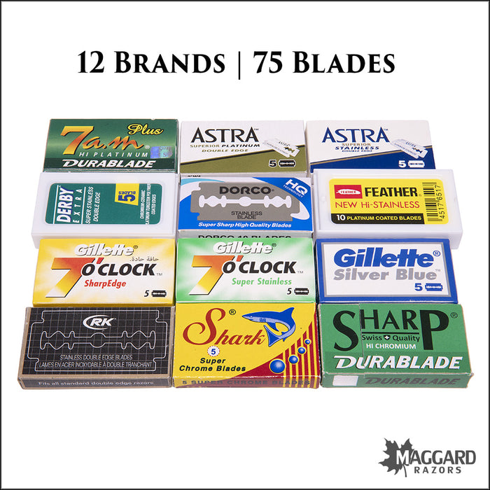 Double Edge Razor Blade Sampler 12 Brands, 75 Blades