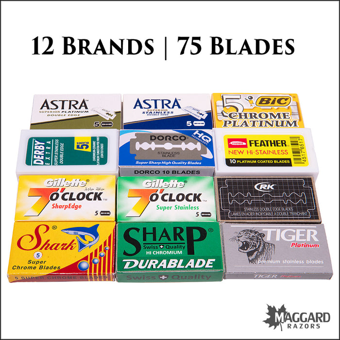 Double Edge Razor Blade Sampler 12 Brands, 75 Blades