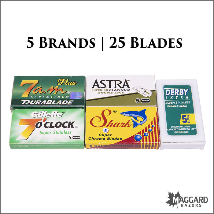 Double Edge Razor Blade Sampler 5 Brands, 25 Blades