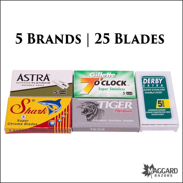 Double Edge Razor Blade Sampler 5 Brands, 25 Blades