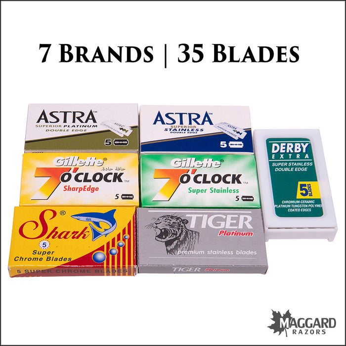 Double Edge Razor Blade Sampler 7 Brands, 35 Blades