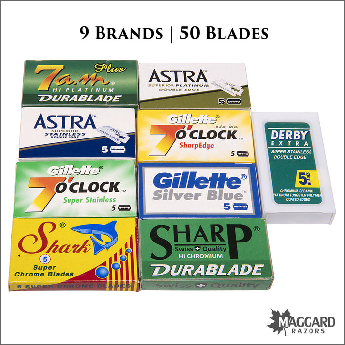 Double Edge Razor Blade Sampler 9 Brands, 50 Blades