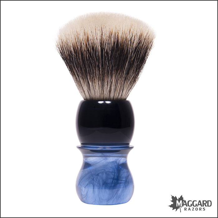 Maggard Razors Blue Resin Handle Two Band Badger Fan Knot Shaving Brush, 24mm