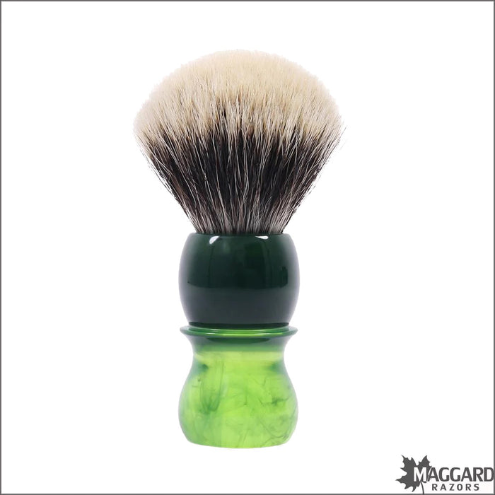 Maggard Razors Green Resin Handle Two Band Badger Shaving Brush, 24mm