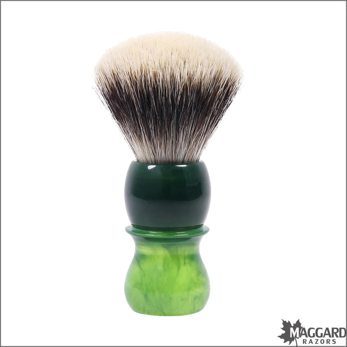 Maggard Razors Green Resin Handle Two Band Badger Fan Knot Shaving Brush, 24mm