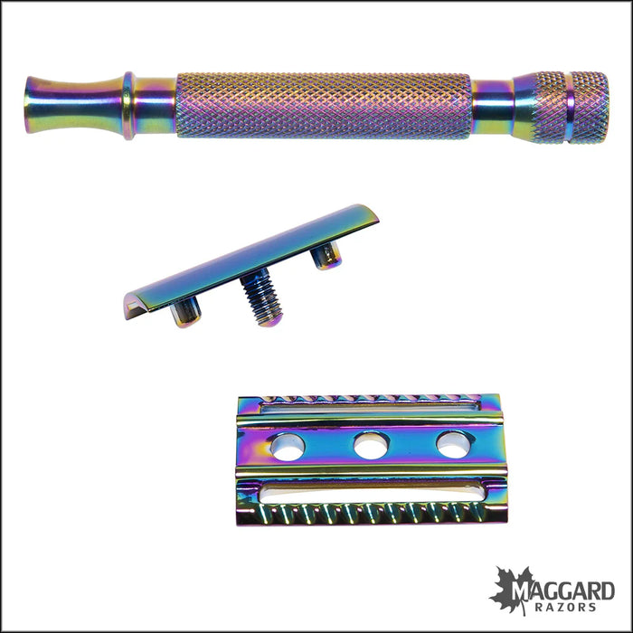 Maggard Razors DE Safety Razor MR18C Multi Colored Anodized Stainless Steel Handle