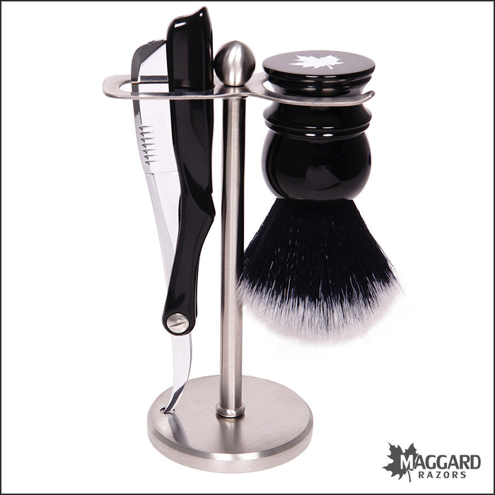 Maggard Razors Stainless Steel Straight Razor and Brush Stand